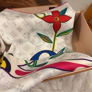 LV x TM monogram super flat silk scarf square 90